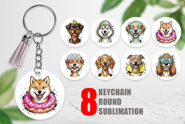 Keychain Enthusiastic Wet Dog Pool Party Sublimation artnoy 