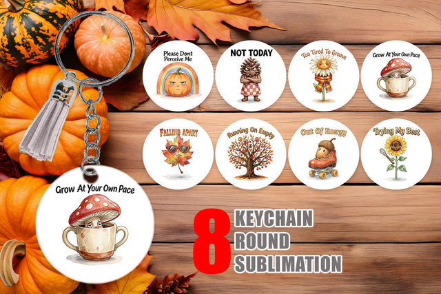 Keychain Exhausted Autumn Groovy Sublimation artnoy 