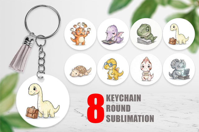 Keychain Exhausted Office Dinosaur Sublimation artnoy 