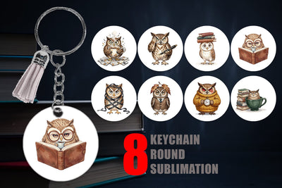 Keychain Exhausted Owl Dark Academia Watercolor Sublimation artnoy 