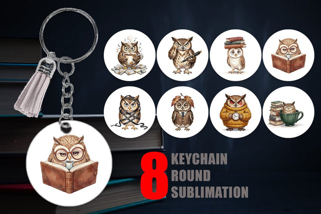 Keychain Exhausted Owl Dark Academia Watercolor Sublimation artnoy 