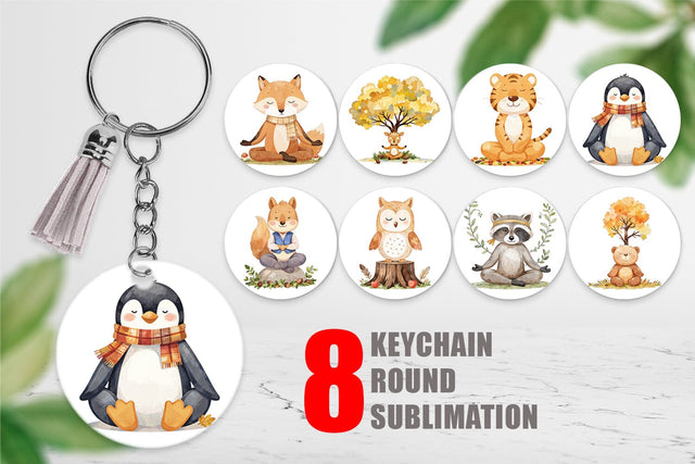 Keychain Fall Meditating Animals Sublimation artnoy 