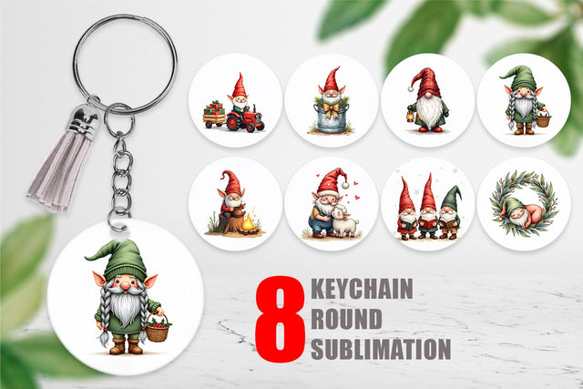 Keychain Farmhouse Christmas Gnomes Watercolor Sublimation artnoy 