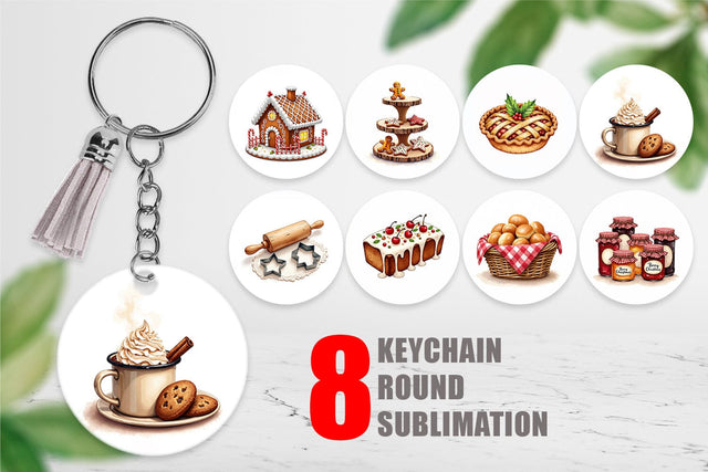 Keychain Farmhouse Christmas Kitchen Watercolor Sublimation artnoy 