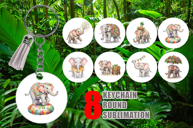 Keychain Festive Carnival Elephant Watercolor Sublimation artnoy 