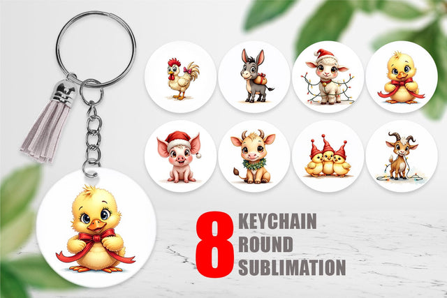 Keychain Festive Farmhouse Friends Vintage Christmas Sublimation artnoy 