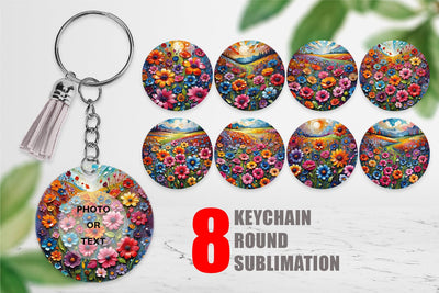 Keychain Field Flower Painting Sublimation artnoy 