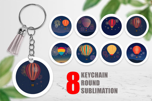 Keychain Fireworks Hot Air Balloon Sublimation artnoy 