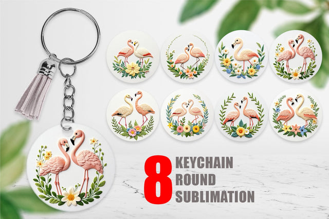 Keychain Flamingo Embroidery Sublimation artnoy 