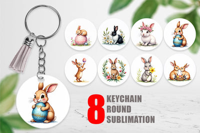 Keychain Floral Easter Bunny Sublimation artnoy 
