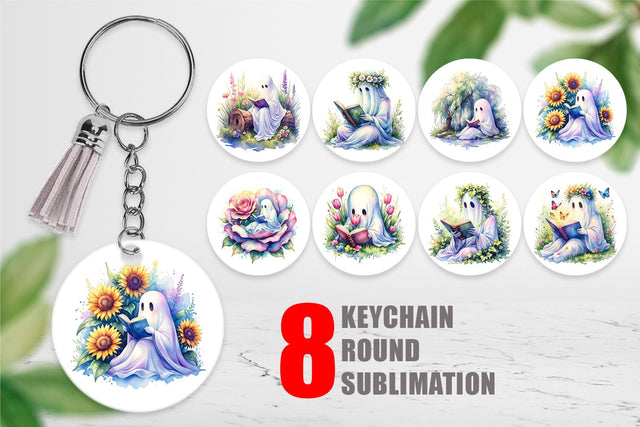 Keychain Floral Garden Bookworm Ghost Sublimation artnoy 
