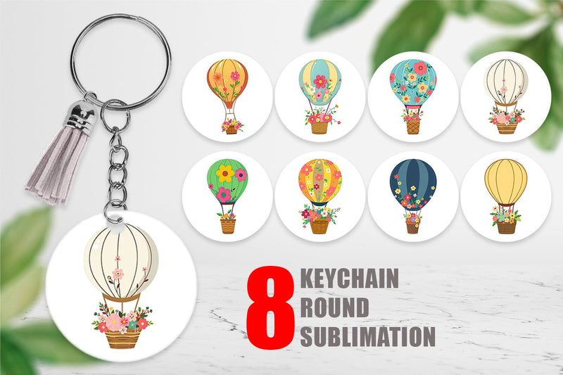 Keychain Floral Hot Air Balloon Sublimation artnoy 