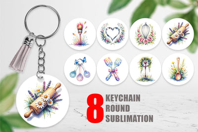 Keychain Floral Kitchen Tools Decor Sublimation artnoy 