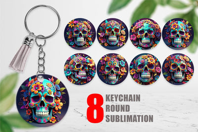 Keychain Floral Skull Sublimation artnoy 