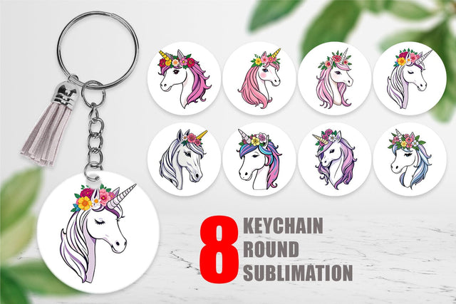 Keychain Floral Unicorn Sublimation artnoy 