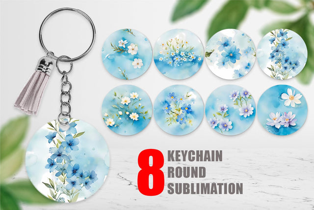 Keychain Flower Pattern Watercolor Sublimation artnoy 