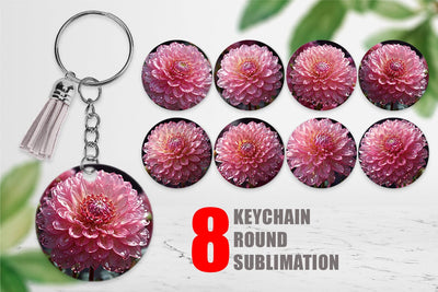Keychain Flower Pink Dahlia Glitter Sublimation artnoy 