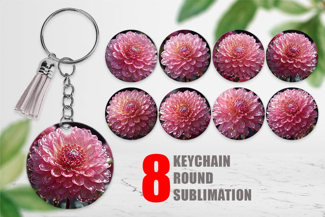 Keychain Flower Pink Dahlia Glitter Sublimation artnoy 