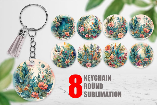 Keychain Flower Plant Watercolor Sublimation artnoy 