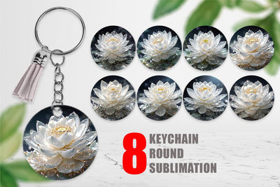 Keychain Flower White Lotus Glitter Sublimation artnoy 