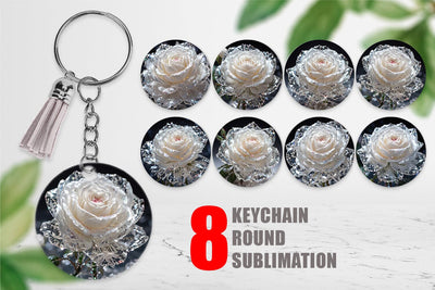 Keychain Flower White Rose Glitter Sublimation artnoy 
