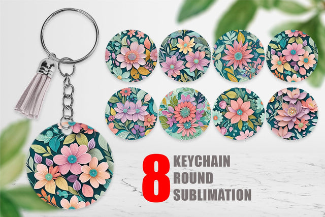 Keychain Flowers and Leaves Pattern Sublimation artnoy 