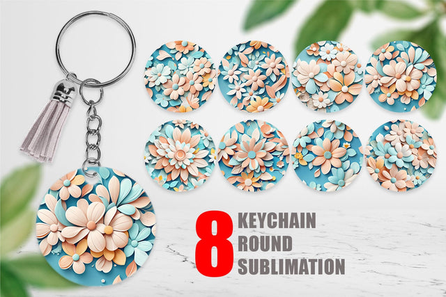 Keychain Flowers Pastel Pattern Sublimation artnoy 