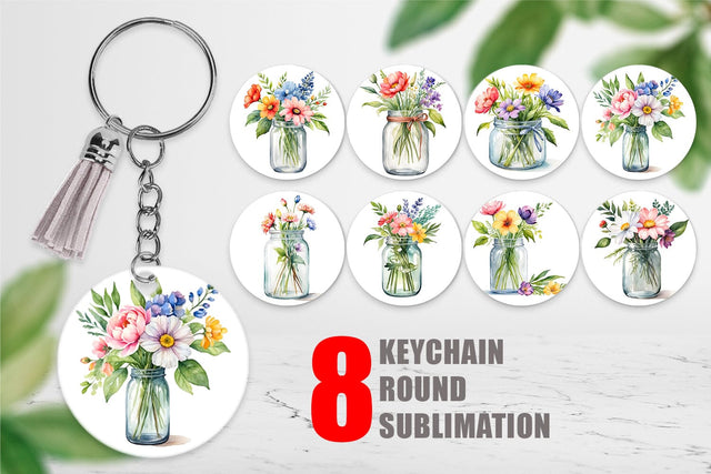 Keychain Flowers With Glass Jar Sublimation artnoy 