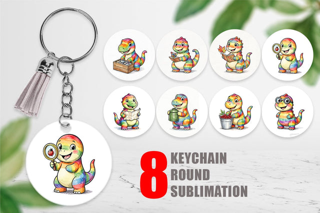 Keychain Forest Scout Dino Watercolor Sublimation artnoy 