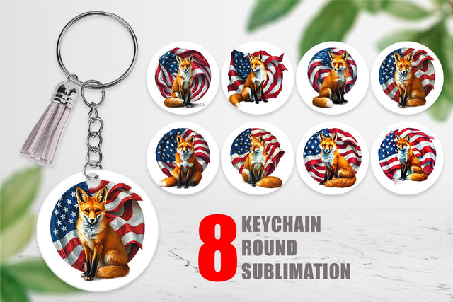Keychain Fox 4th of July Sublimation artnoy 