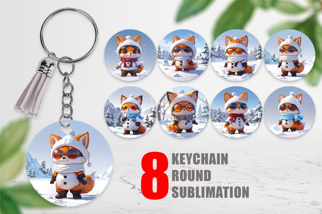 Keychain Fox Christmas Sublimation artnoy 