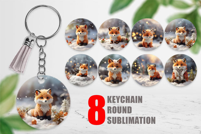 Keychain Fox Christmas Sublimation artnoy 
