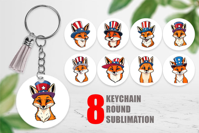 Keychain Fox Patriotic Sublimation artnoy 