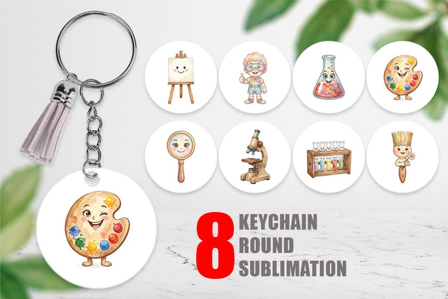 Keychain Funky Art Science Mascot Watercolor Sublimation artnoy 