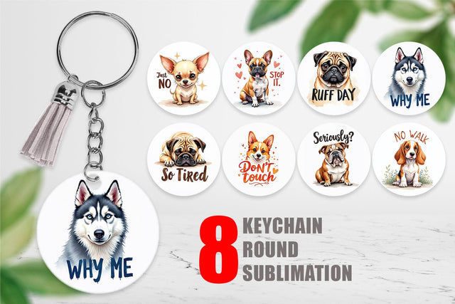 Keychain Funny Dog Watercolor Big Eye Sublimation artnoy 