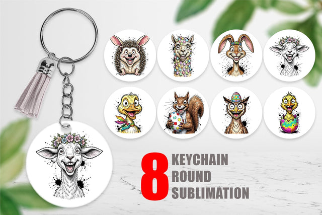 Keychain Funny Easter Animal Sketch Sublimation artnoy 