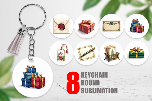 Keychain Gilded Age Christmas Mail & Parcel Watercolor Art Sublimation artnoy 