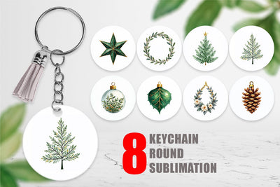 Keychain Gilded Botanical Watercolor Christmas Sublimation artnoy 