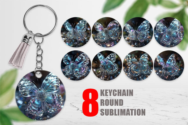 Keychain Glass Butterfly Glitter Sublimation artnoy 