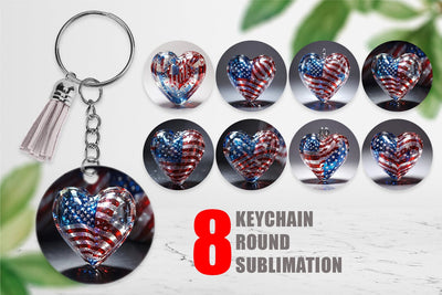 Keychain Glass Heart Patriotic Sublimation artnoy 