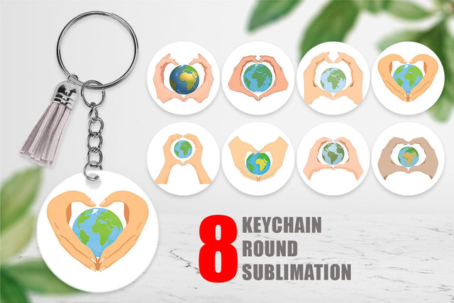 Keychain Globe in a Heart Hands Sublimation artnoy 