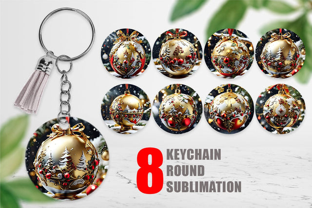 Keychain Gold Round Christmas Sublimation artnoy 