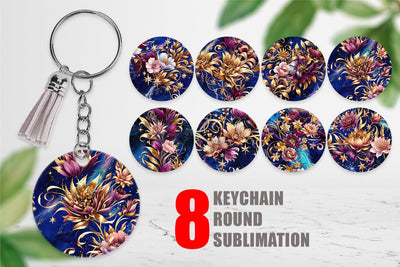 Keychain Golden Floral Pattern Sublimation artnoy 