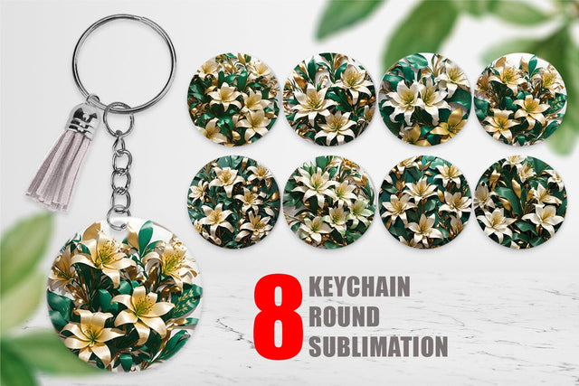 Keychain Golden Lily Flower Sublimation artnoy 