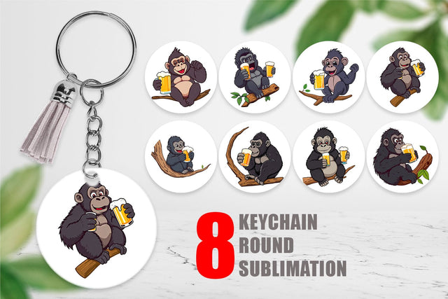 Keychain Gorilla Beer Day Sublimation artnoy 