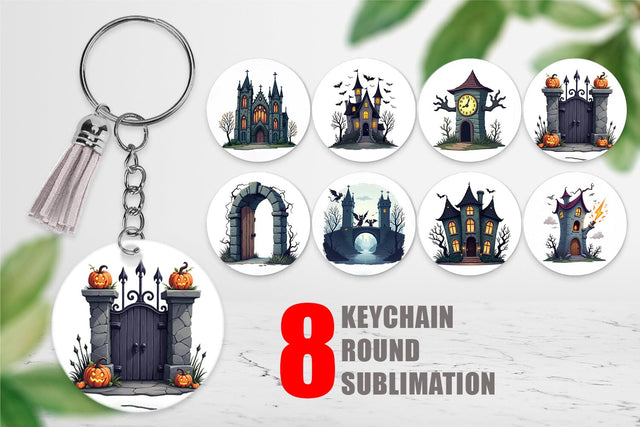 Keychain Gothic Halloween Gothic Architecture Sublimation artnoy 