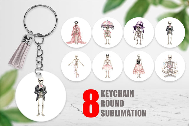 Keychain Graceful Coquette Skeleton Watercolor Sublimation artnoy 