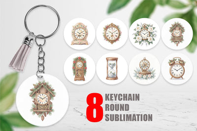 Keychain Graceful Winter Timepiece Watercolor Sublimation artnoy 