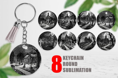 Keychain Graveyard Halloween Sublimation artnoy 