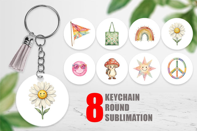 Keychain Groovy 70s School Nostalgia Watercolor Sublimation artnoy 